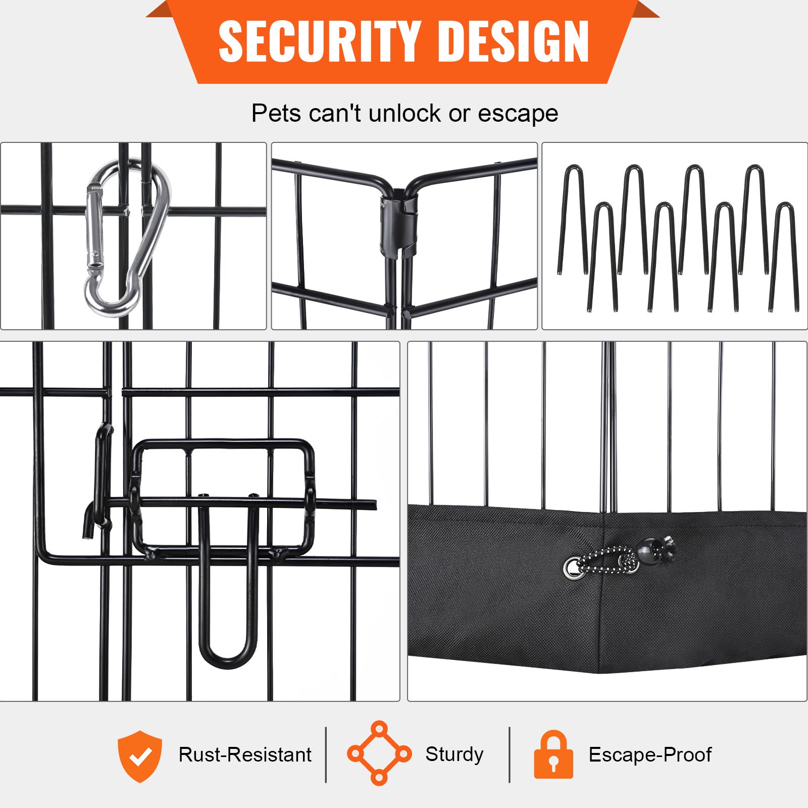 8 Panels Foldable Metal Dog Playpen With Top Cover And Bottom Pad, 24in Height