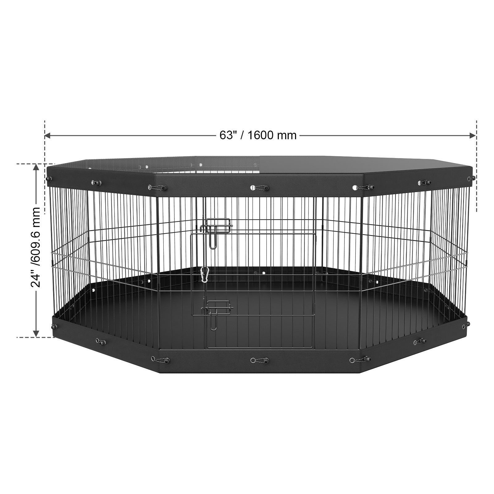 8 Panels Foldable Metal Dog Playpen With Top Cover And Bottom Pad, 24in Height