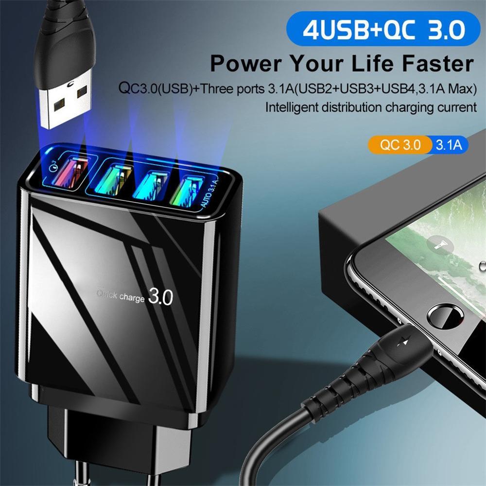 Illuminated 4 USB Mobile Phone Fast Charger