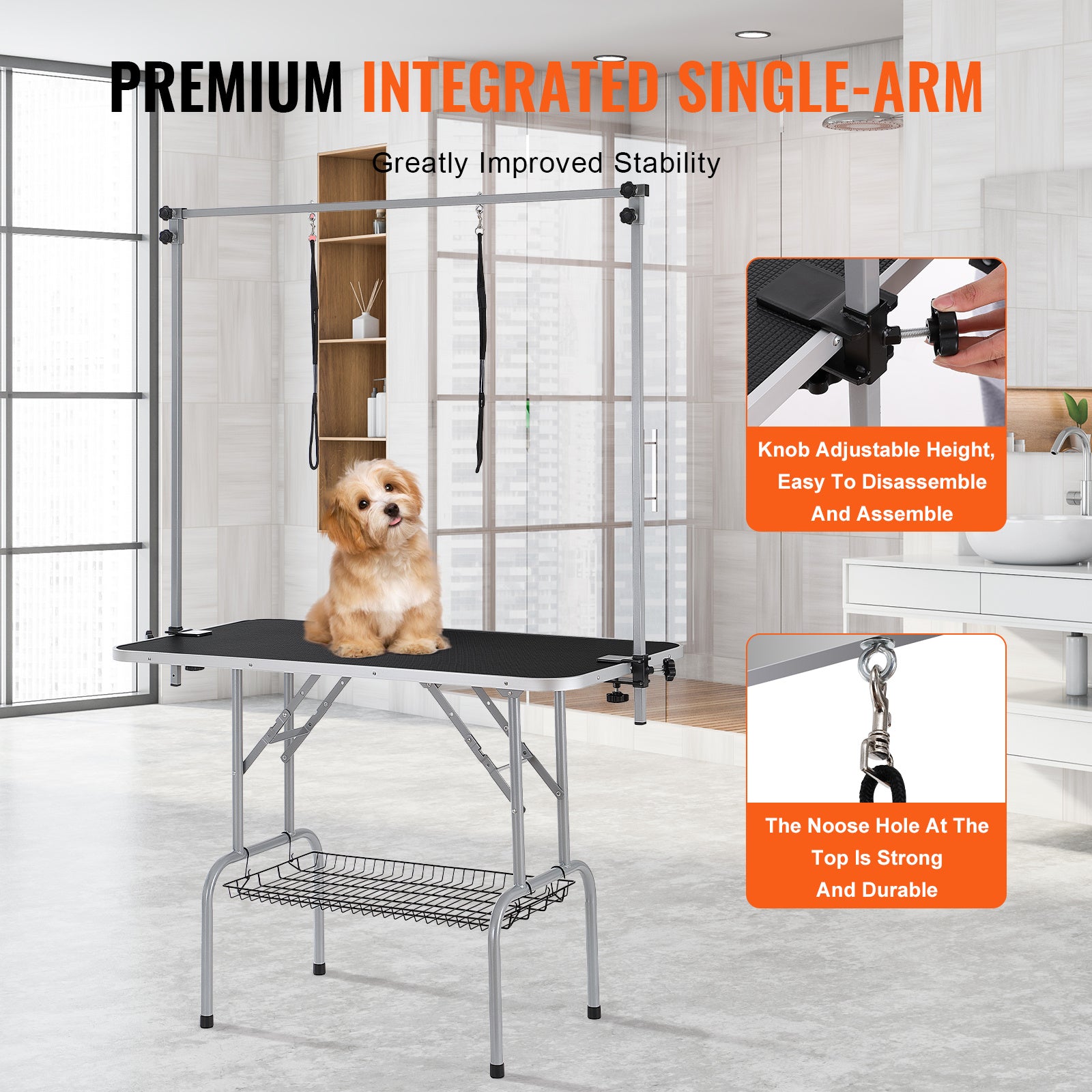 Foldable Pet Grooming Table Two Arms With Clamp, 46'', Bearing 330lbs