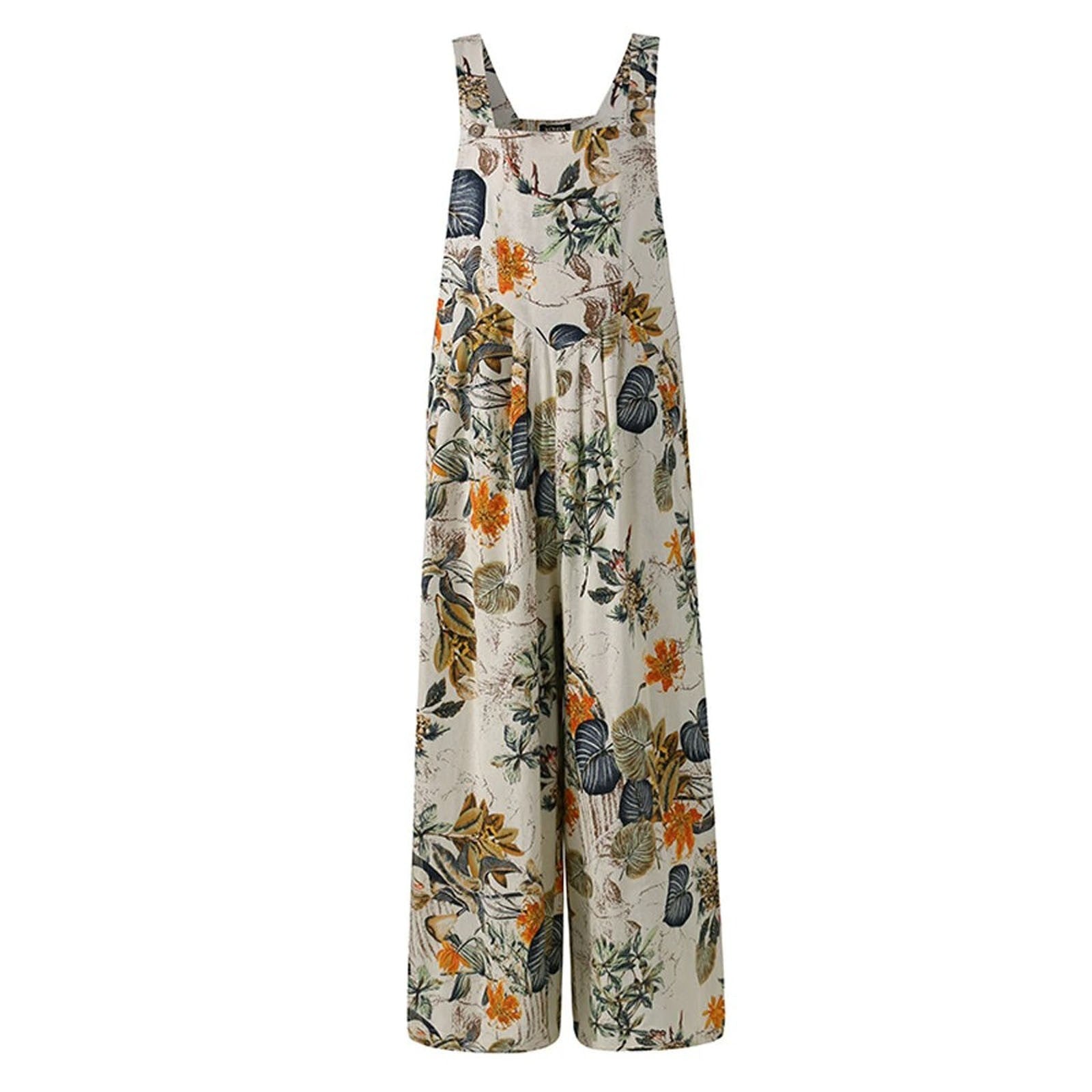 Printed Button Suspender Jumpsuit