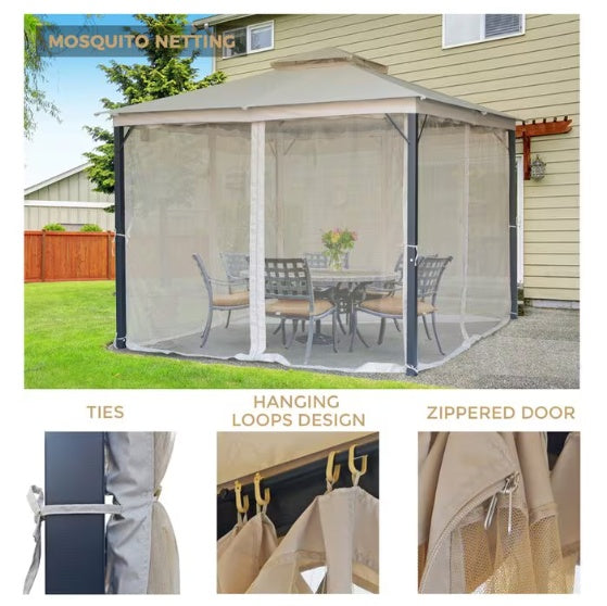 10X10FT SOFT TOP METAL GAZEBO WITH MOSQUITO NET AND SUN SHADE