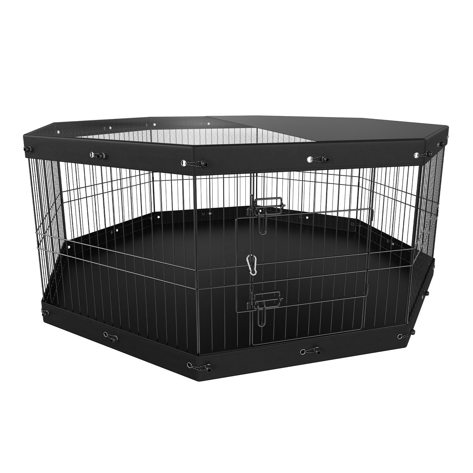 8 Panels Foldable Metal Dog Playpen With Top Cover And Bottom Pad, 24in Height