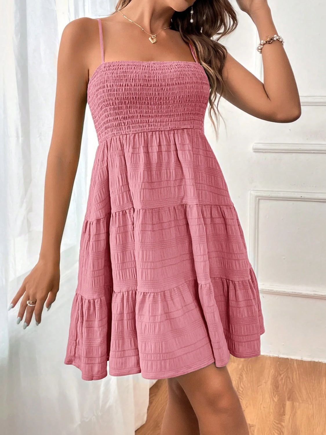 Smocked Tiered Sleeveless Mini Dress