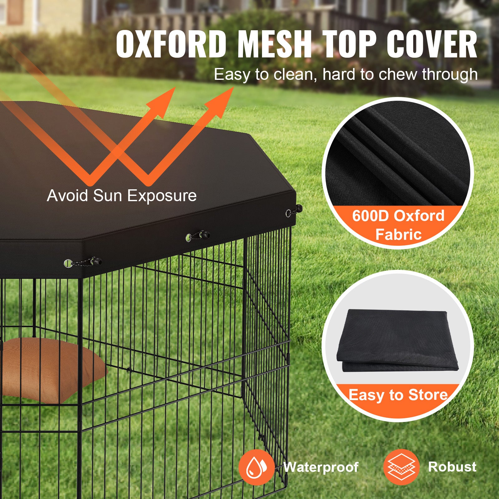 8 Panels Foldable Metal Dog Playpen With Top Cover, 24inch H