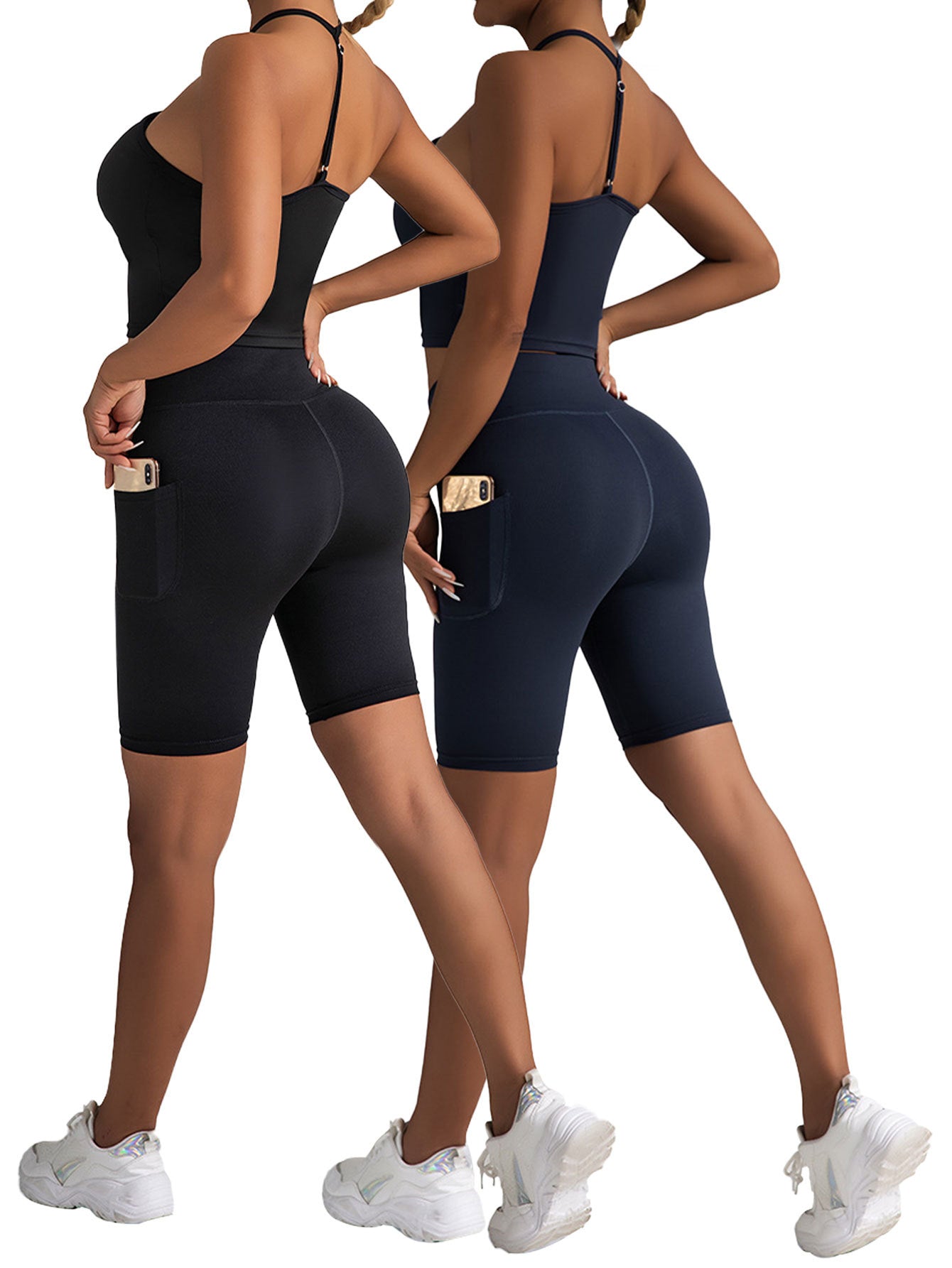 2 Pack High Waist Biker Shorts / Yoga Shorts For Women With Pockets