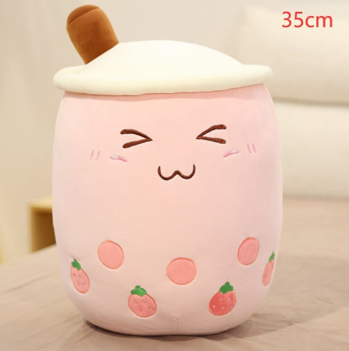 Cute Boba Tea Cup/Bubble Tea Cup/Strawberry Milk Tea Plush Pillow