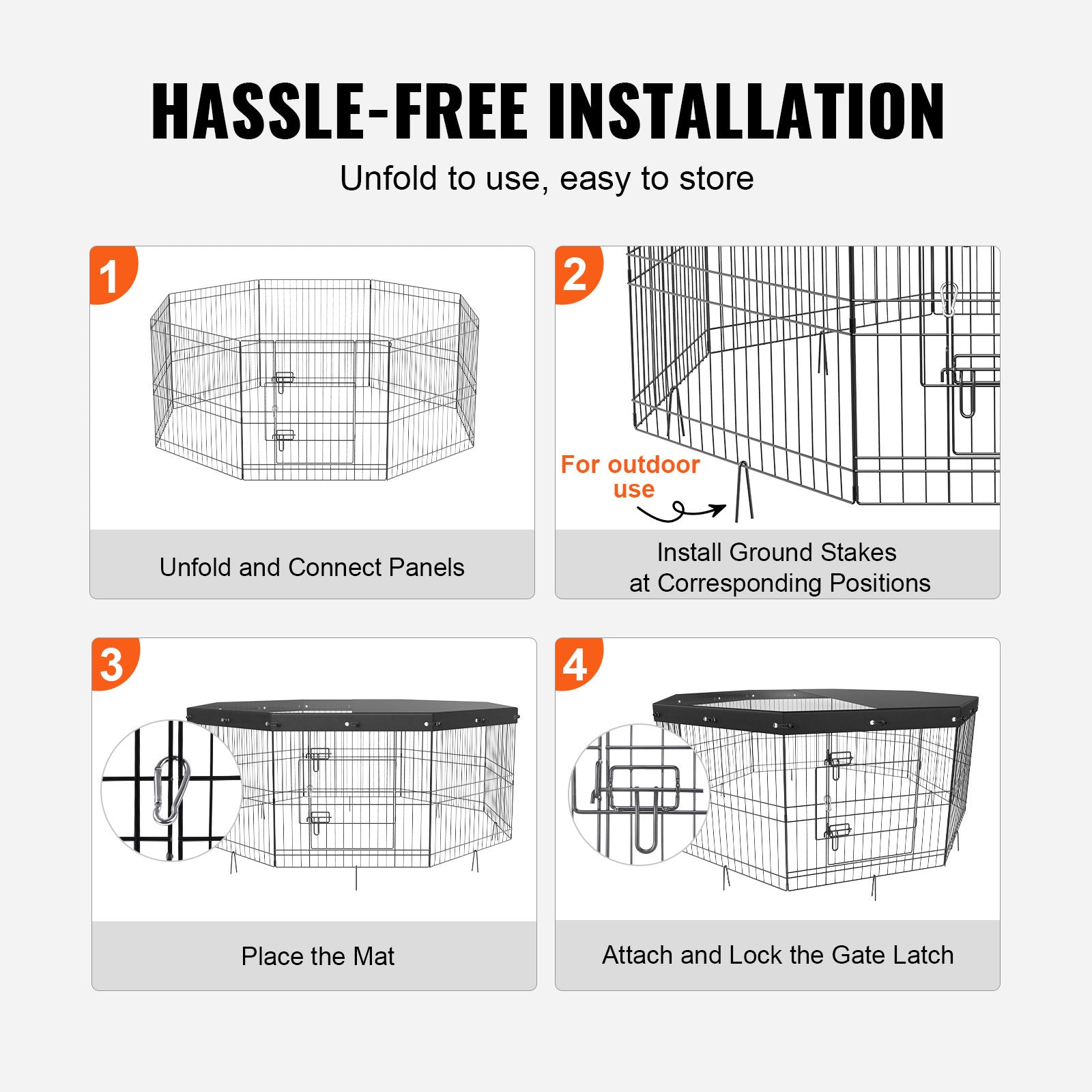 8 Panels Foldable Metal Dog Playpen With Top Cover, 24inch H