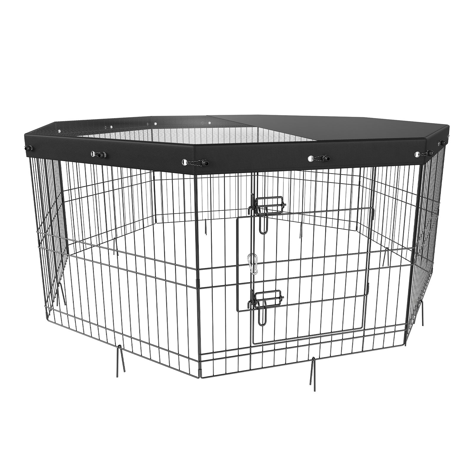 8 Panels Foldable Metal Dog Playpen With Top Cover, 24inch H