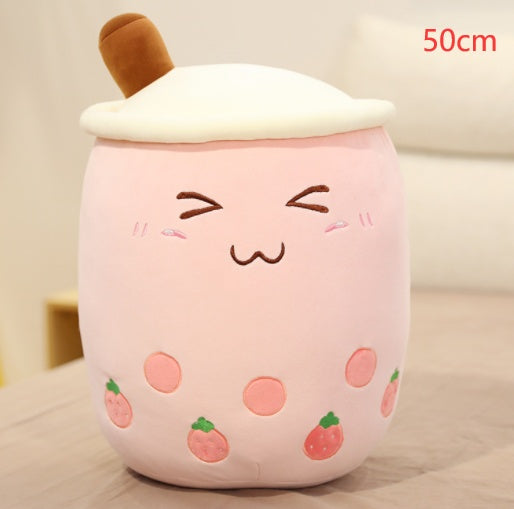 Cute Boba Tea Cup/Bubble Tea Cup/Strawberry Milk Tea Plush Pillow