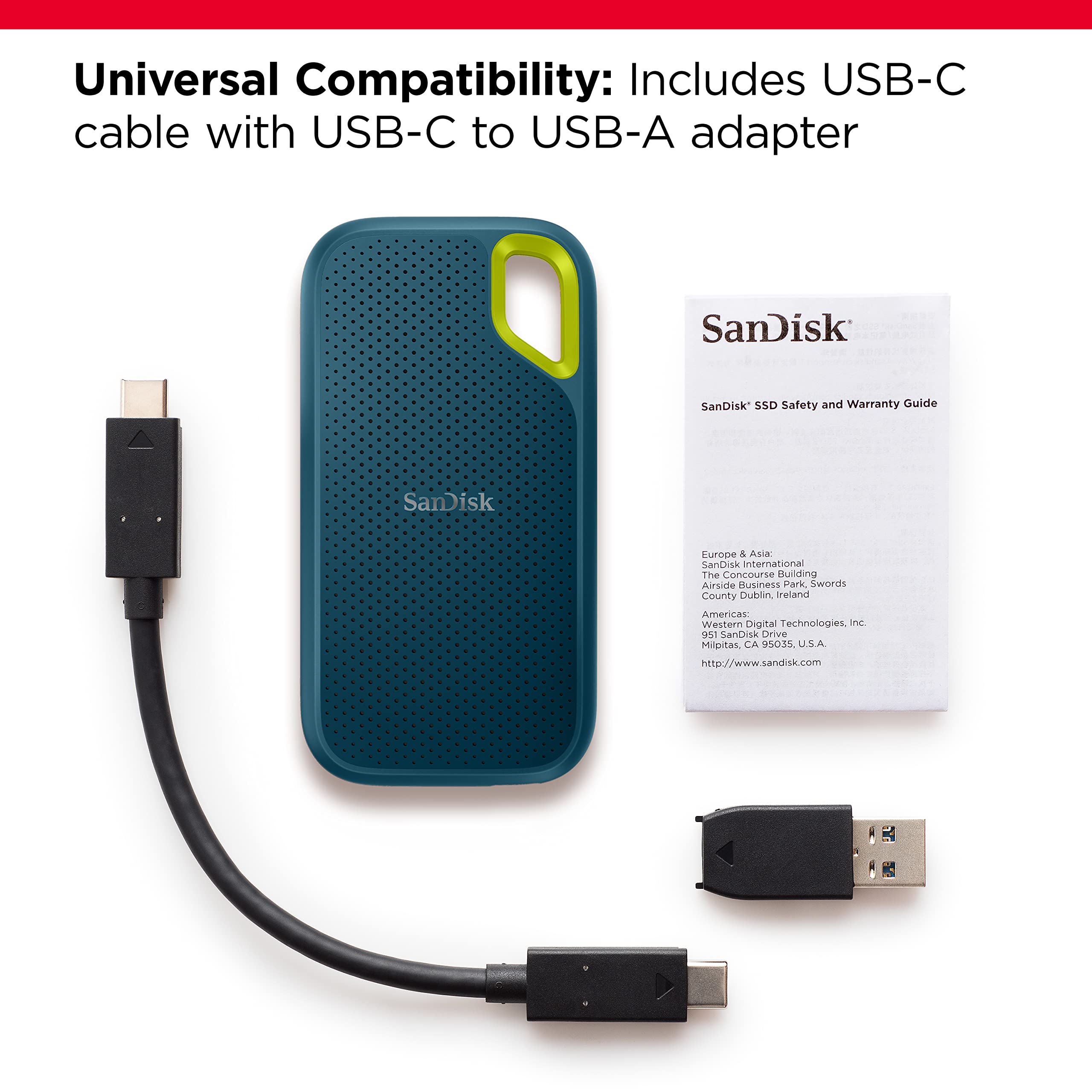 SanDisk 2TB Extreme Portable SSD - Up to 1050MB/s, USB-C, IP65 Water  SDSSDE61-2T00-G25