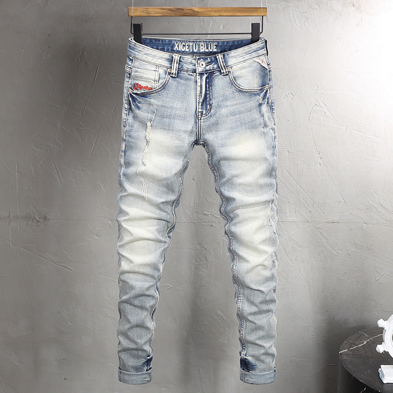 Washed Distressed Pocket Slim Trousers