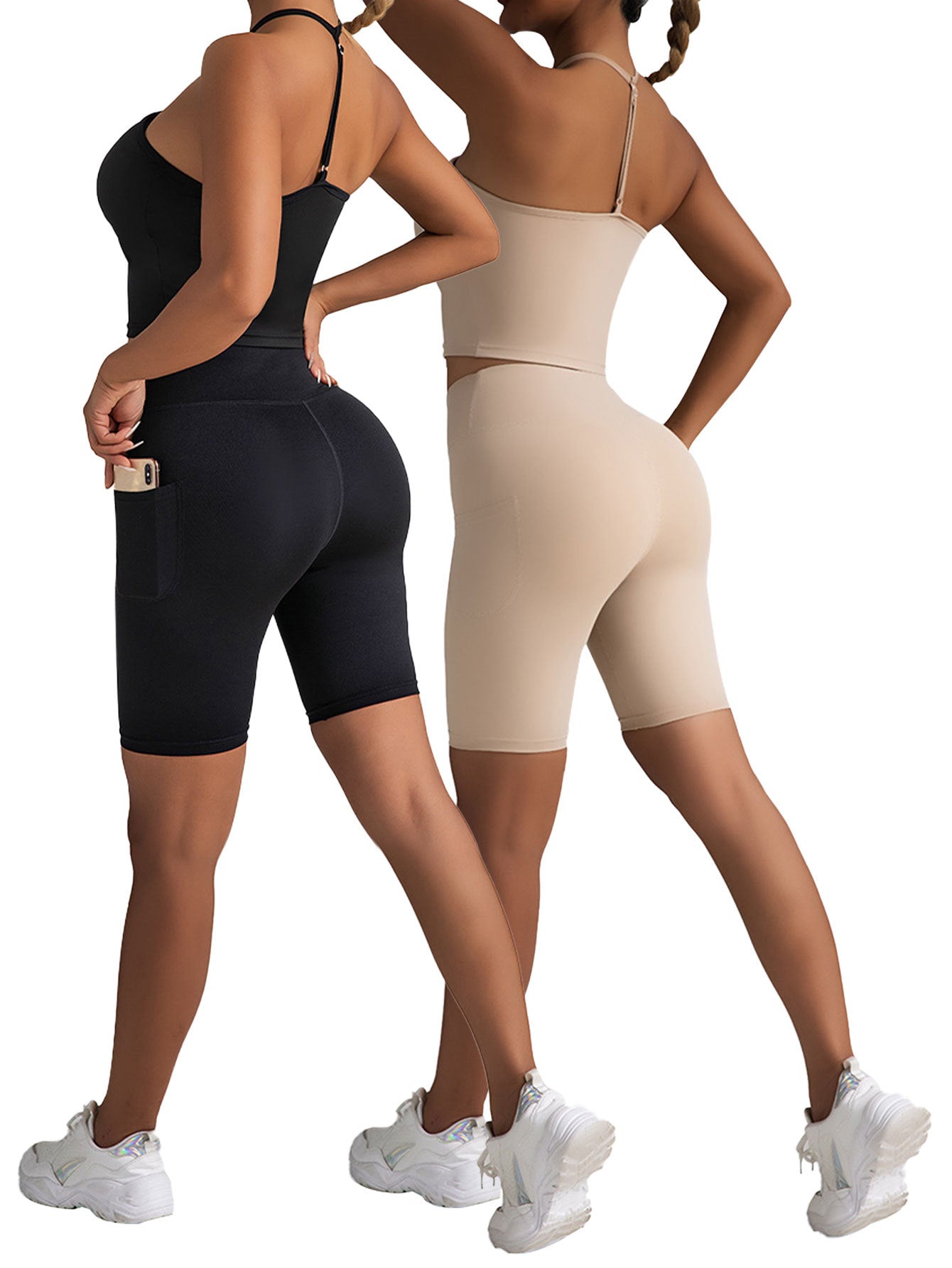 2 Pack High Waist Biker Shorts / Yoga Shorts For Women With Pockets