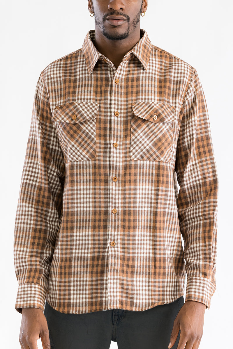 Long Sleeve Checkered Plaid Brushed Flannel