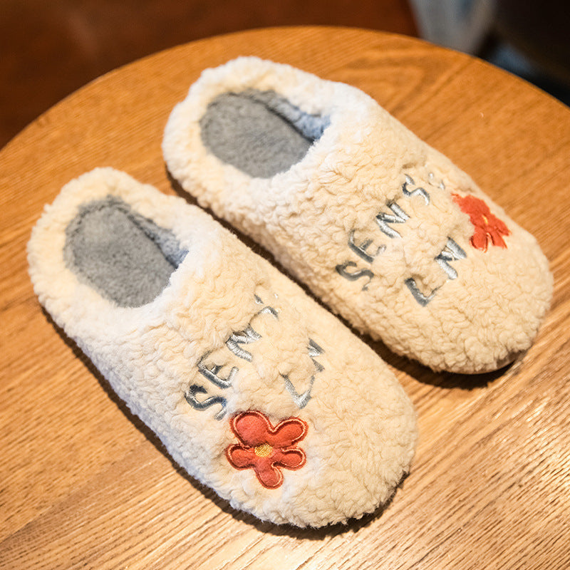 Cute Flower Fleece Indoor Non-slip Plush Slippers