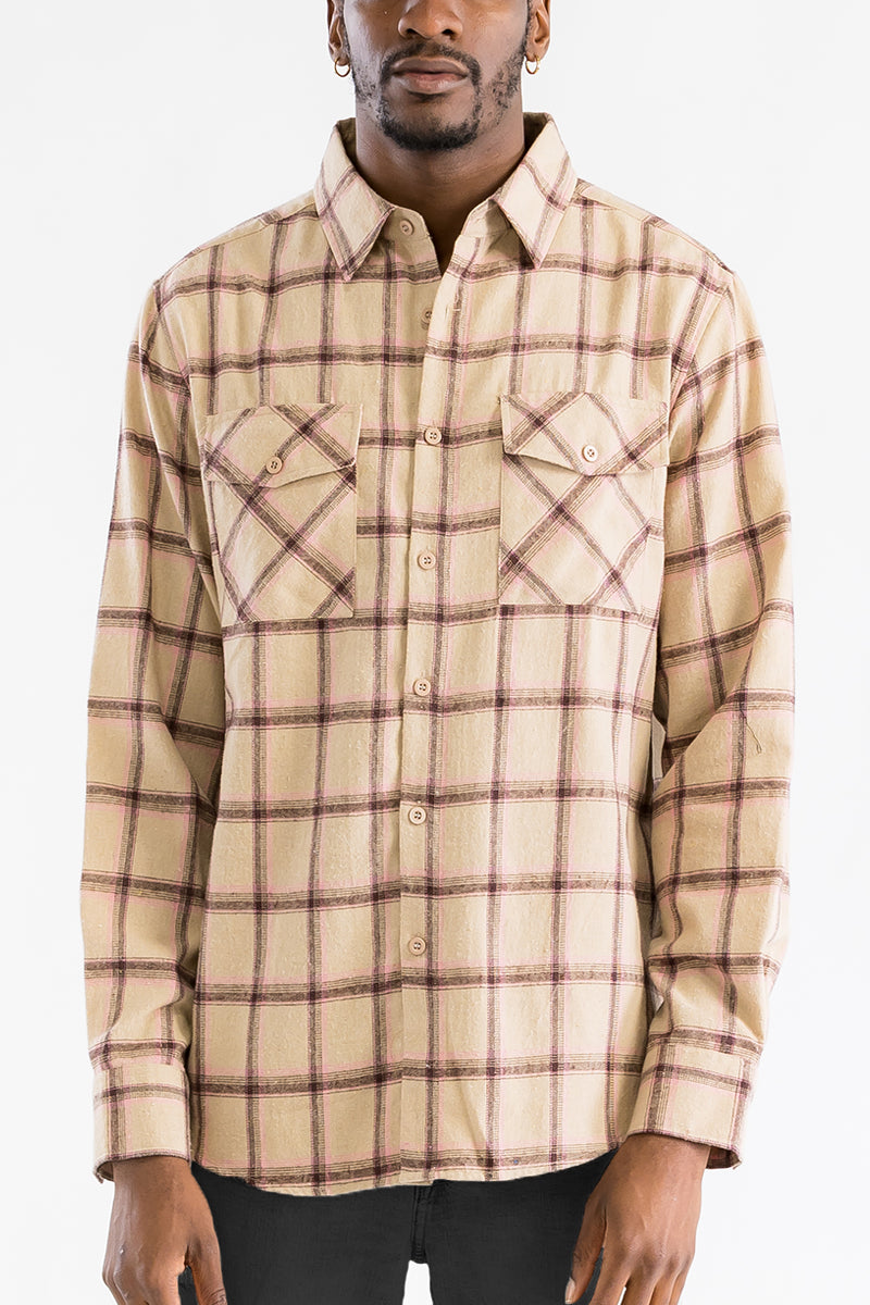 Long Sleeve Checkered Plaid Brushed Flannel