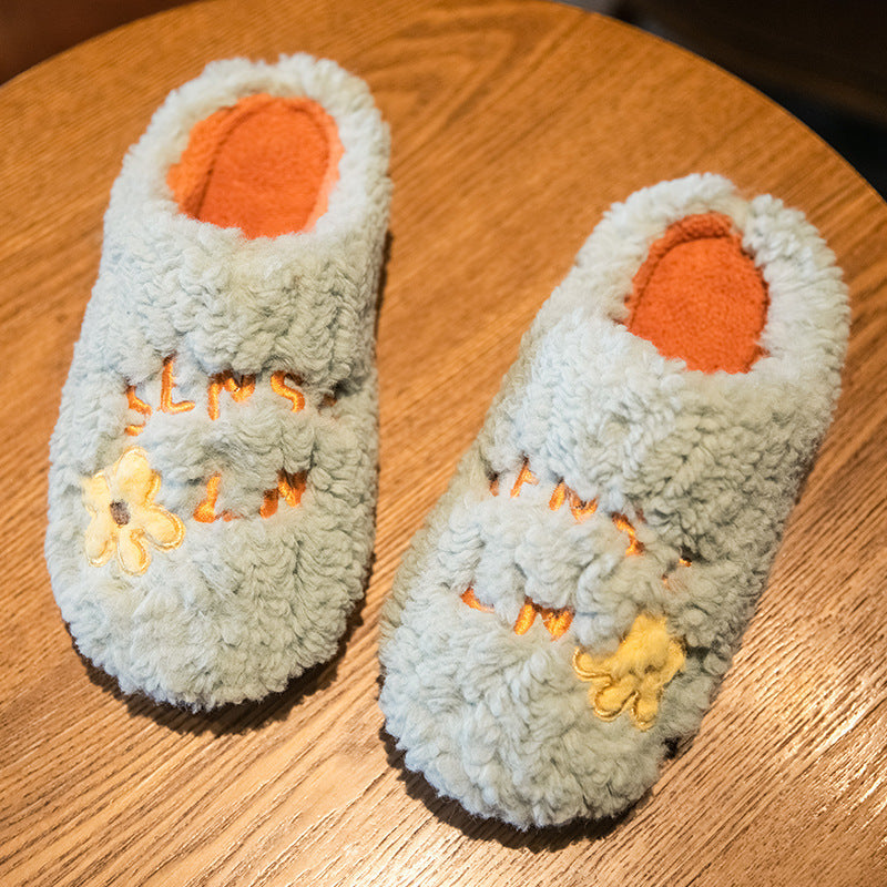 Cute Flower Fleece Indoor Non-slip Plush Slippers