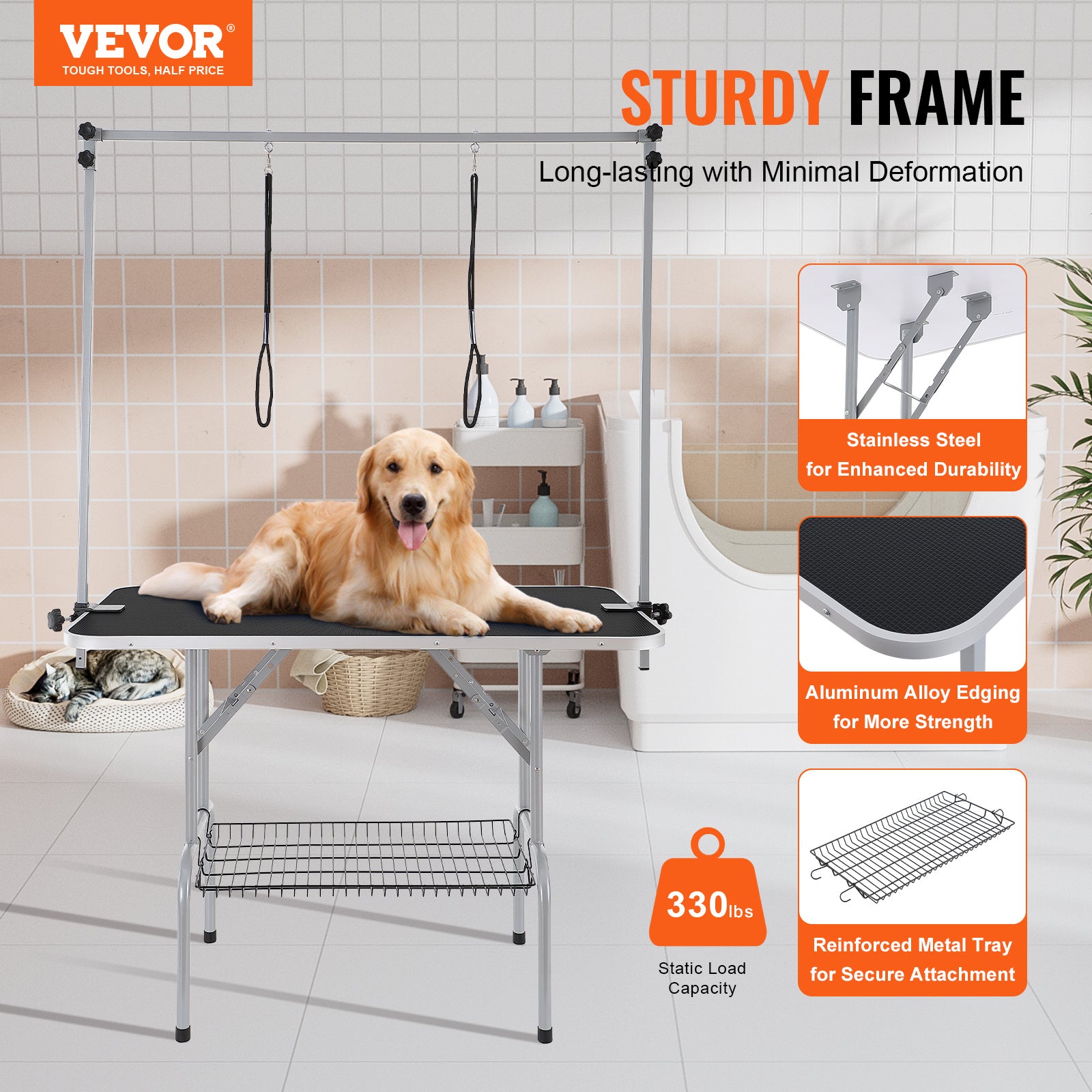 Foldable Pet Grooming Table Two Arms With Clamp, 46'', Bearing 330lbs